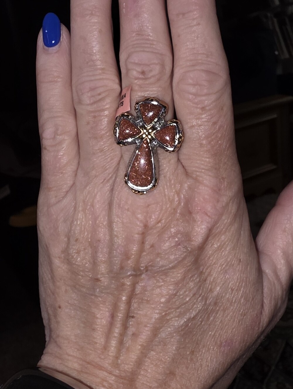 JTV Two-Tone Goldstone Stainless Steel Cross Statement Ring Size 11 - Picture 4 of 12